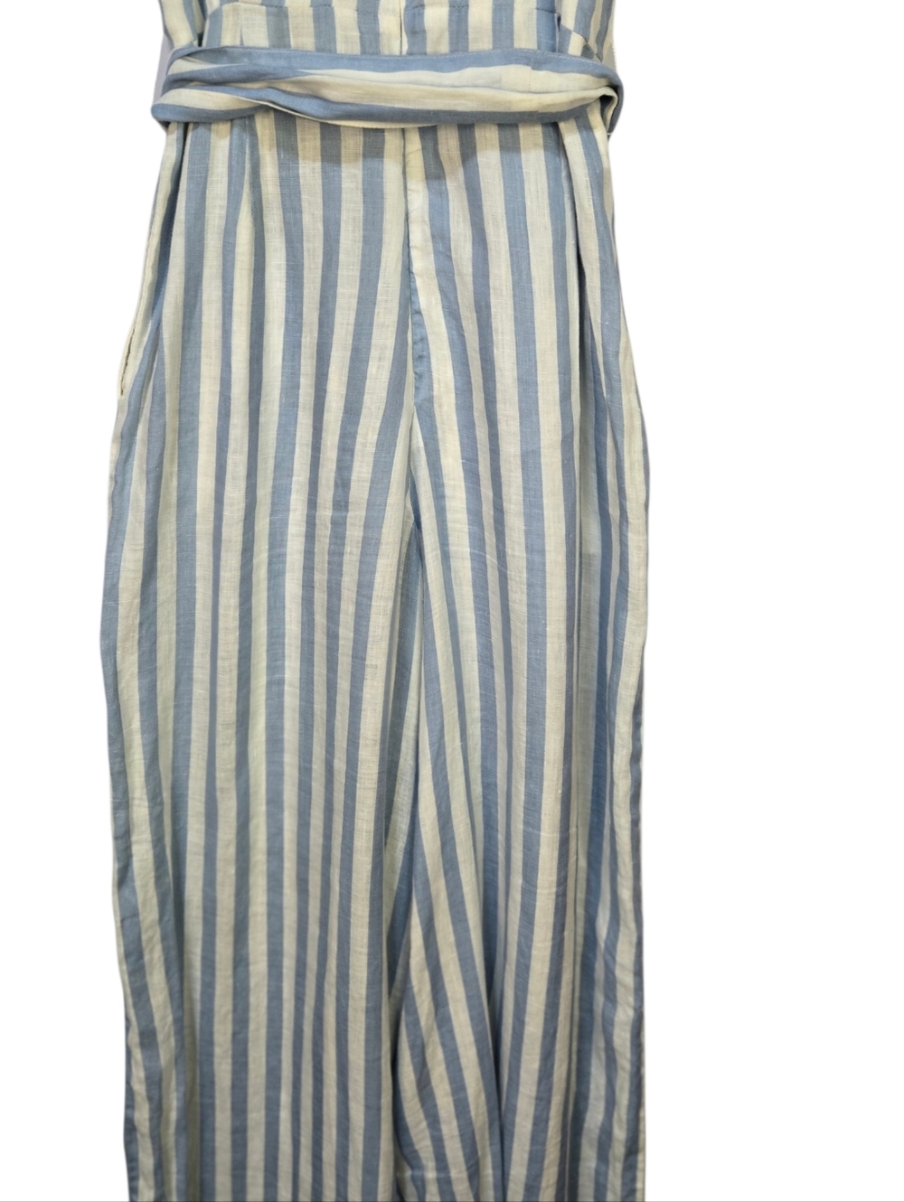 MANGO Casual Size XS Striped Blue & White Maxi Jumpsuit with Tie Waist - Picture 9 of 9